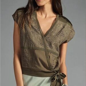 Tiny Tatiana Wrap Top in Olive (Sold at Anthropologie) - Sz L